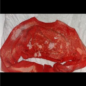 NIKE cropped scrunched sweatshirt. Custom orange and splatter white wash